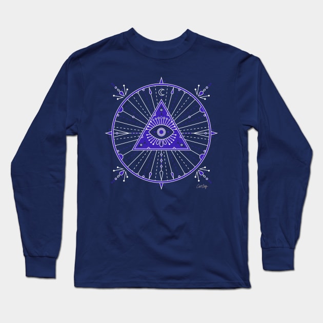 Navy Evil Eye Mandala Long Sleeve T-Shirt by CatCoq